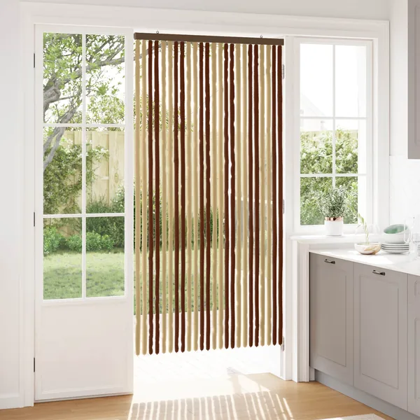 Rideau anti-insectes en chenille Marron et beige 100 x 200 cm
