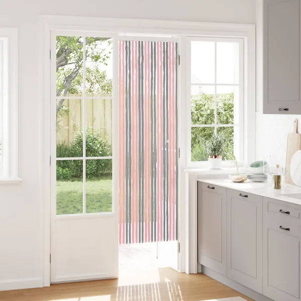 Rideau anti-insectes en chenille Gris Argent et Rose