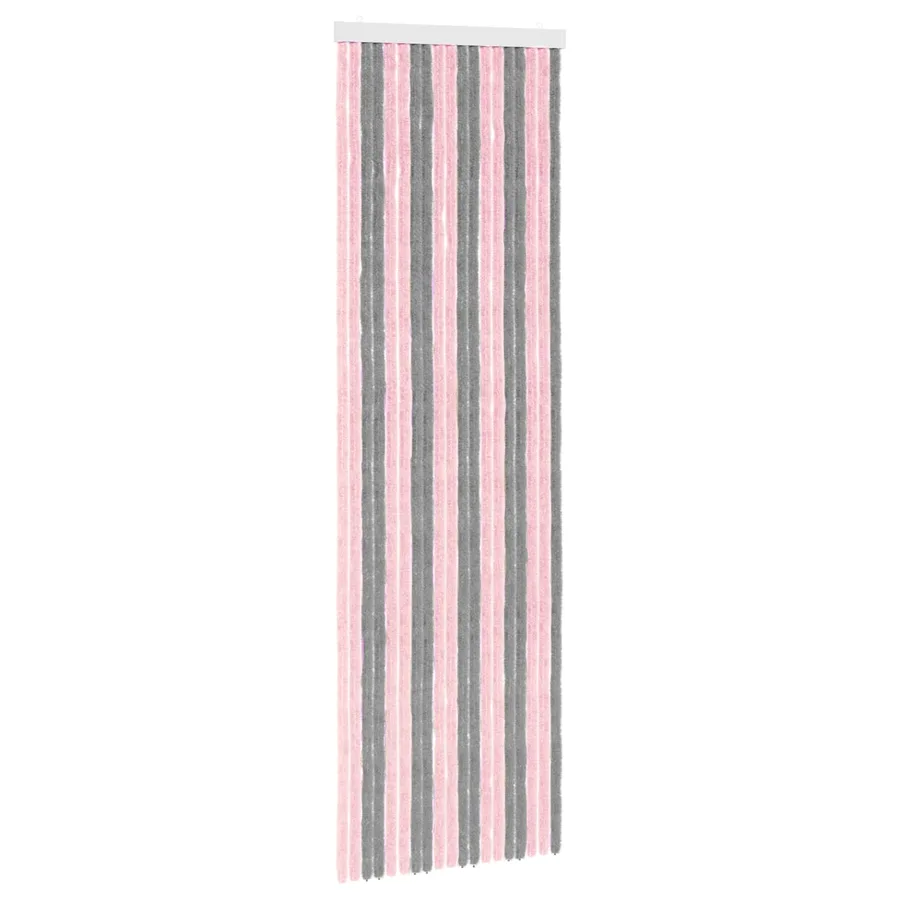 Rideau anti-insectes en chenille Gris Argent et Rose - 2