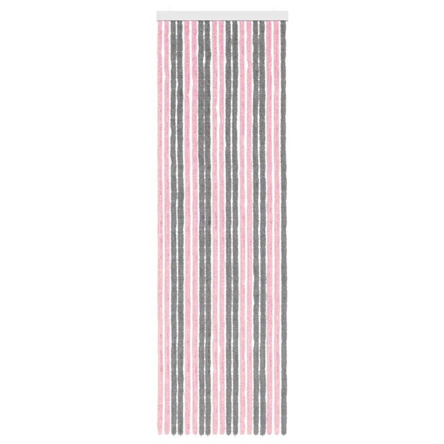 Rideau anti-insectes en chenille Gris Argent et Rose - 3