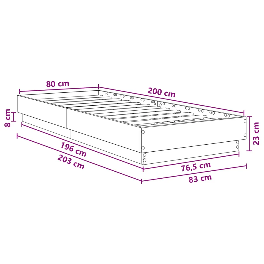Cadre de lit avec LED Sonoma gris 80 x 200 cm Bois d'ingénierie - 10