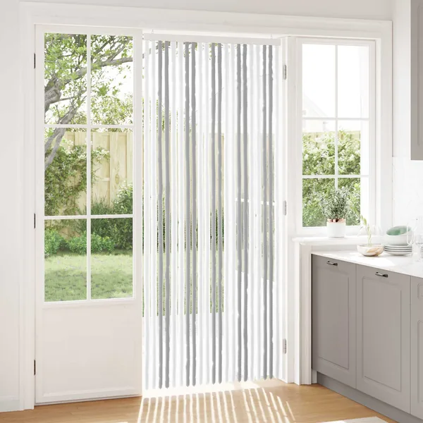 Rideau anti-insectes en chenille Gris clair et blanc