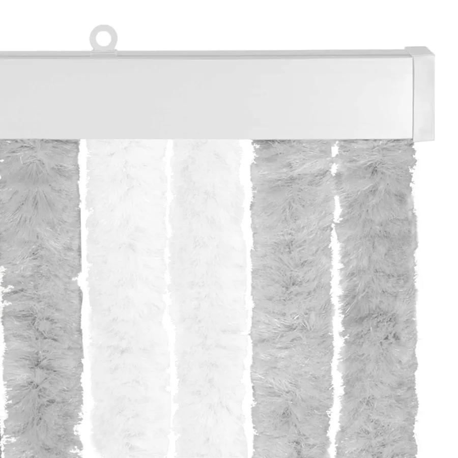Rideau anti-insectes en chenille Gris clair et blanc - 4