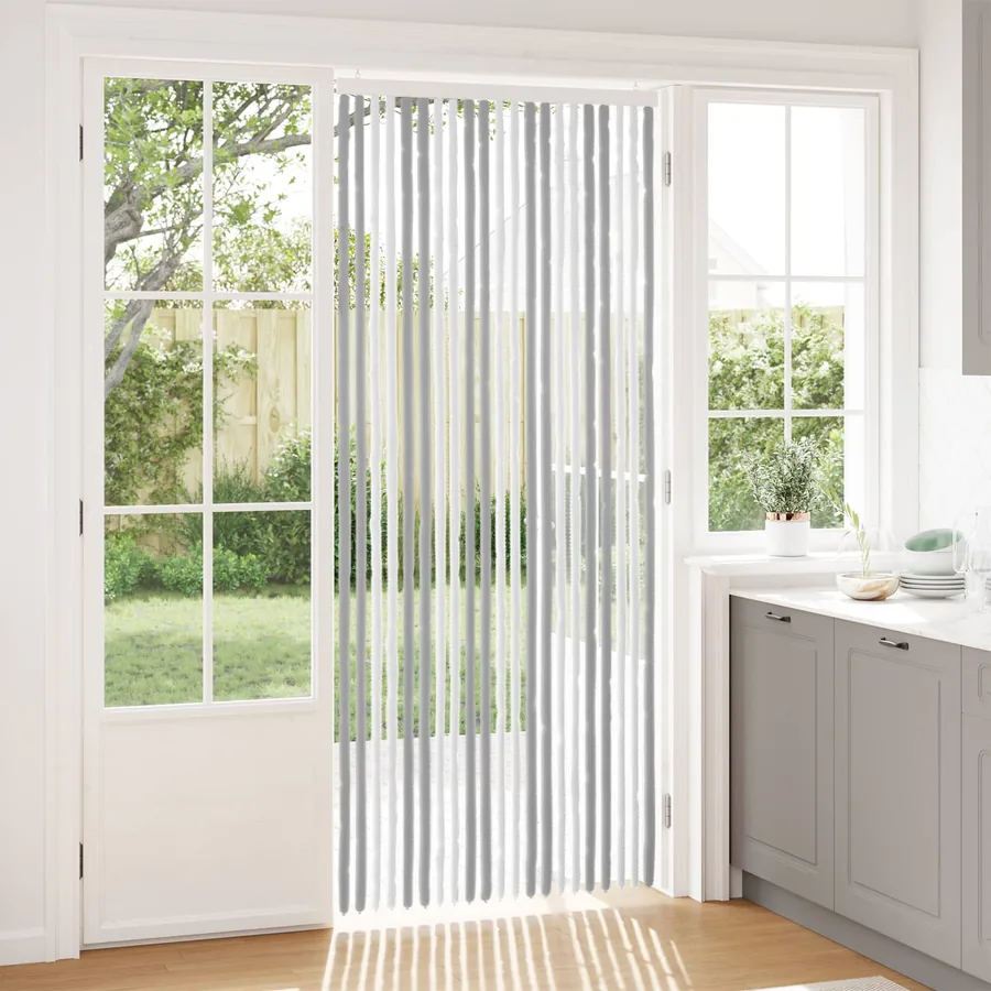 Rideau anti-insectes en chenille Gris et blanc 90 x 220 cm