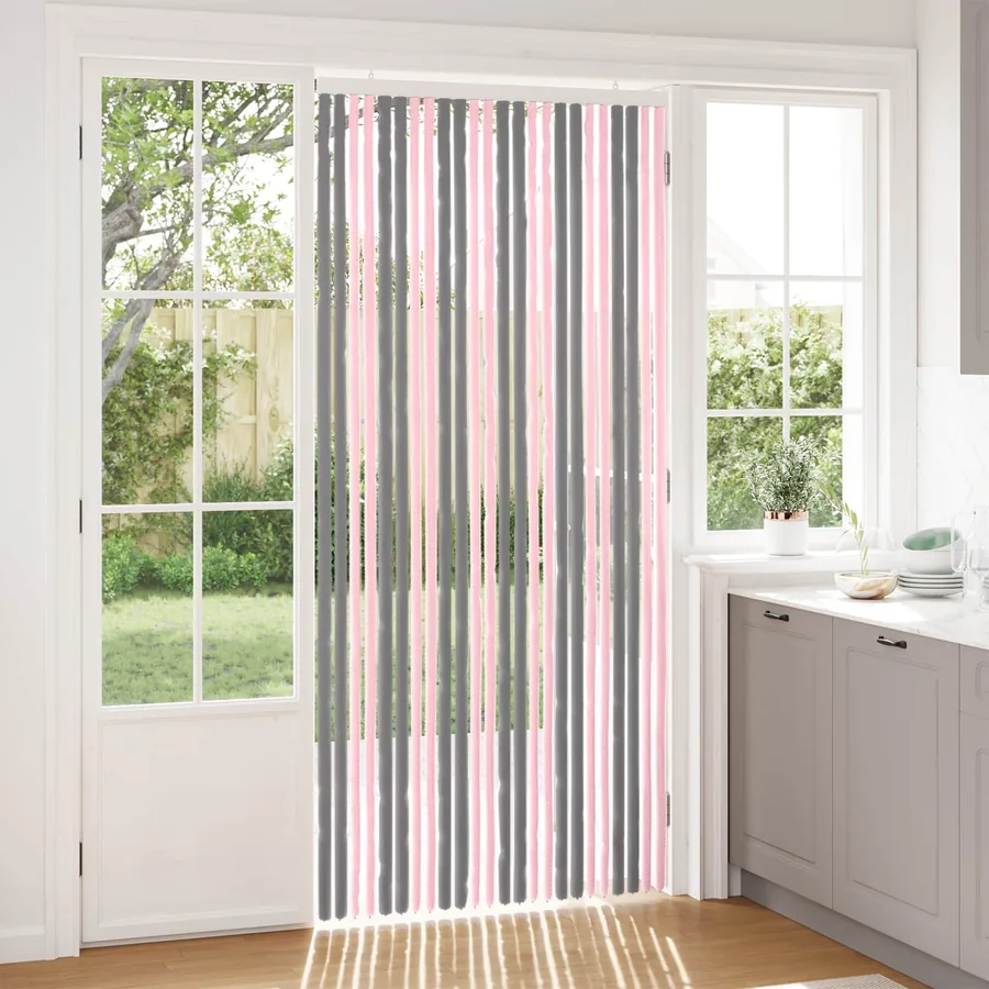Rideau anti-insectes en chenille Gris Argent et Rose