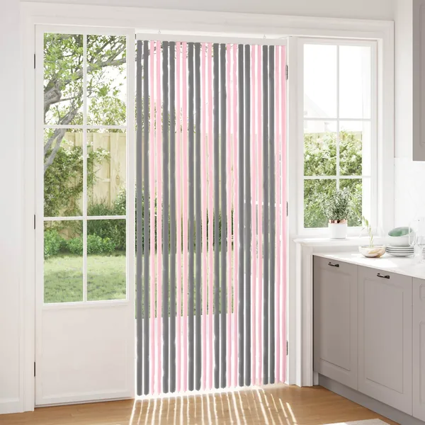 Rideau anti-insectes en chenille Gris Argent et Rose