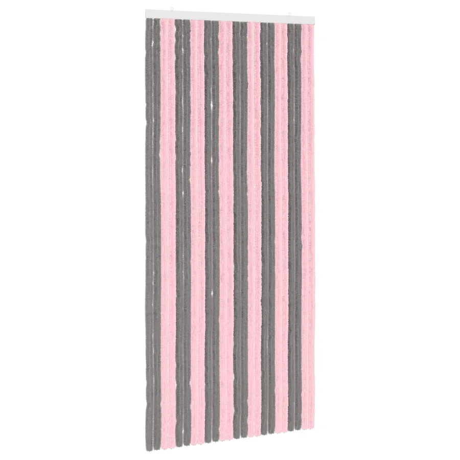 Rideau anti-insectes en chenille Gris Argent et Rose - 2
