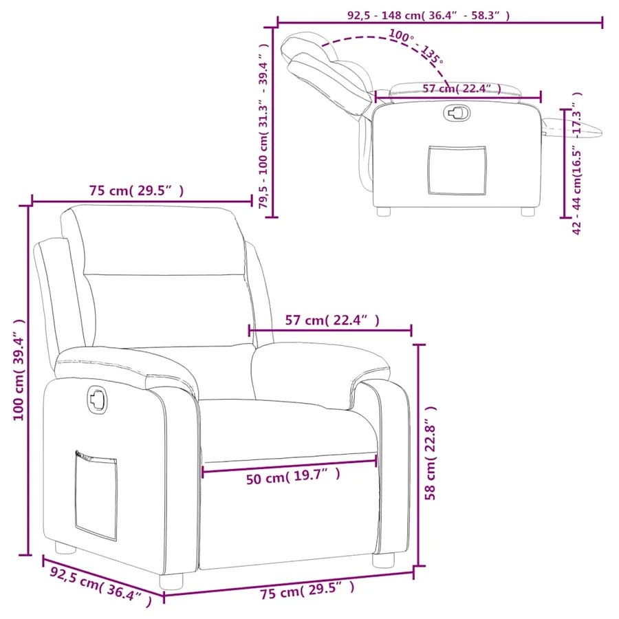 Fauteuil inclinable Noir Tissu - 11