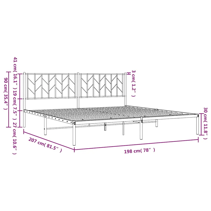 Cadre de lit métal sans matelas avec tête de lit noir 193x203cm - 11