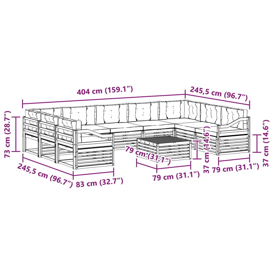 Ensemble de canapés d'extérieur 10 pc Blanc et Beige Polyester - 8