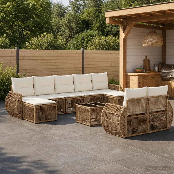 Ensemble de canapé de jardin 10 pcs Beige et blanc crème