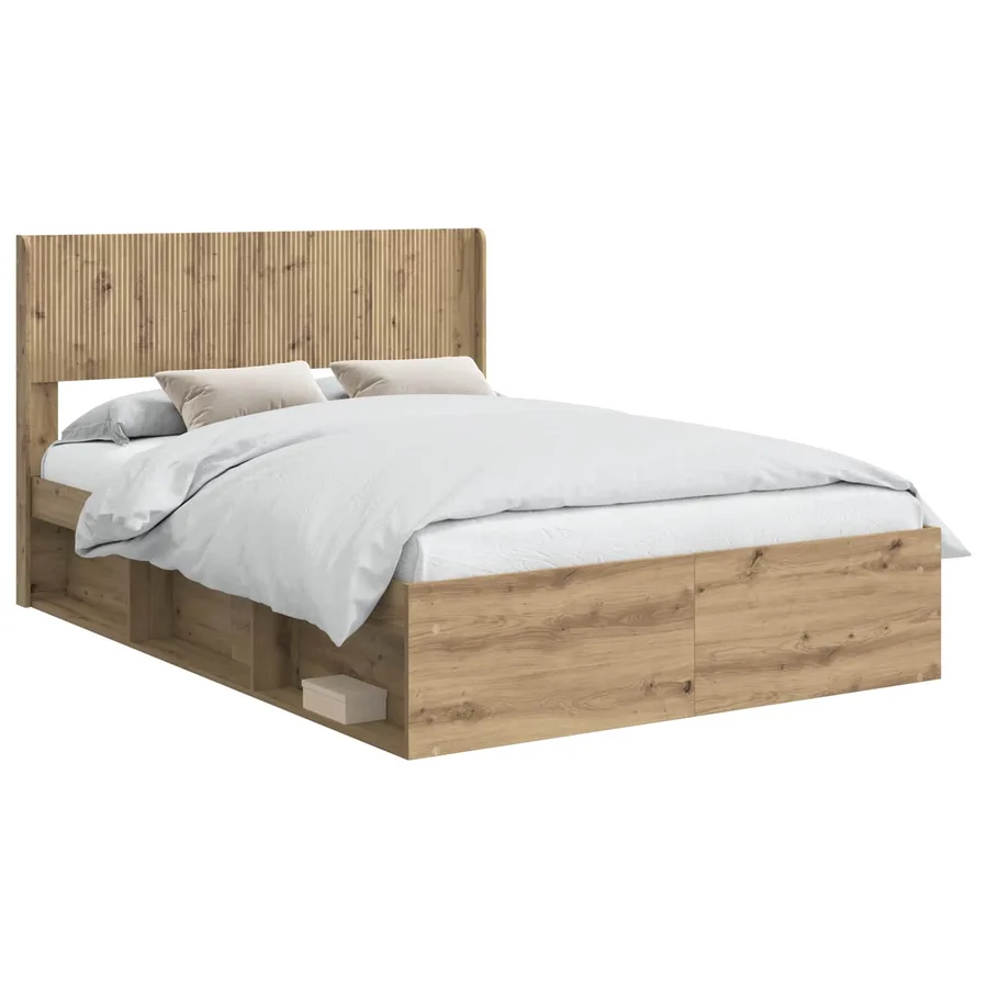 Cadre de lit avec rangement et tête de lit Chêne artisanal - 2