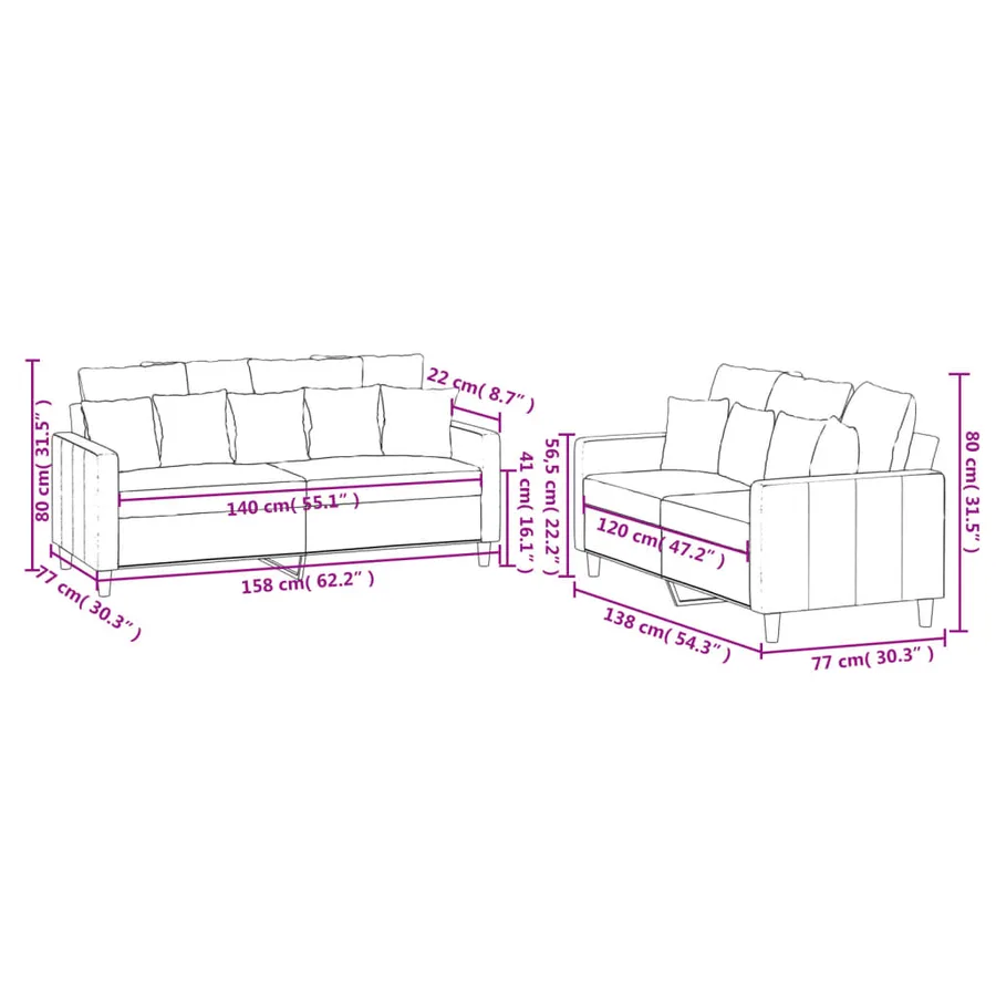 Ensemble de canapés 2 pcs avec coussins Rose Velours - 7