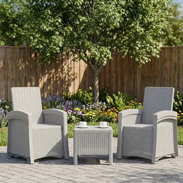 Chaise de jardin inclinable imitant le rotin 2 pcs Blanc PP