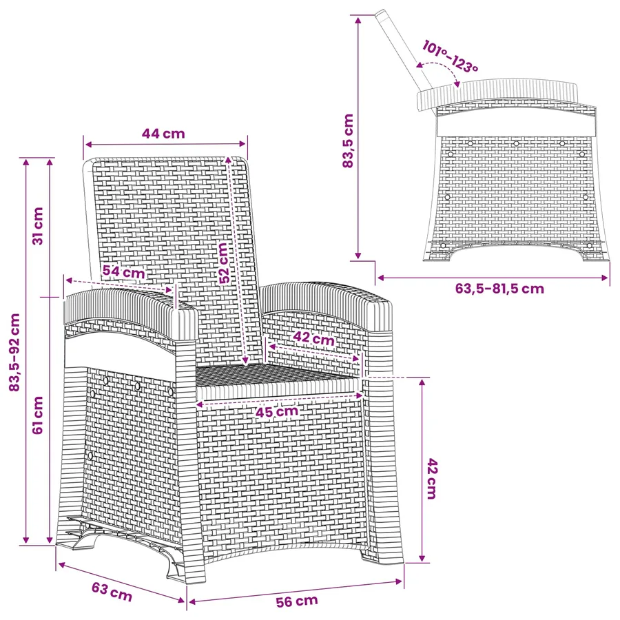 Chaise de jardin inclinable imitant le rotin 2 pcs Blanc PP - 8
