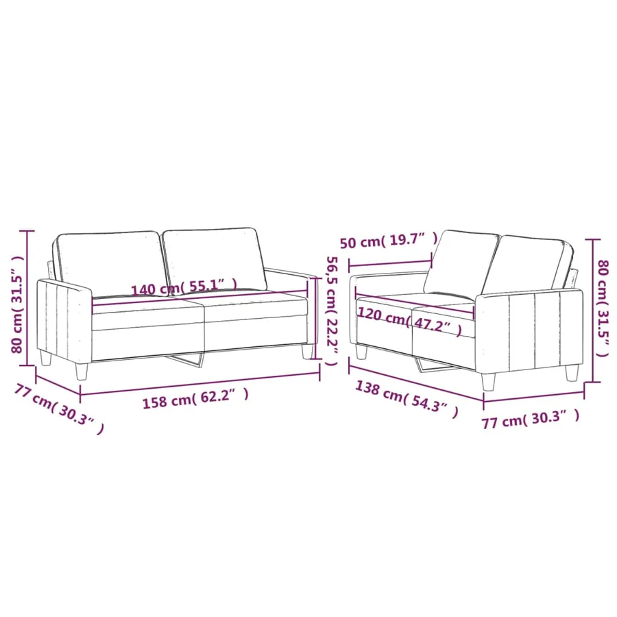 Ensemble de canapés 2 pcs avec coussins Rouge bordeaux Velours - 6
