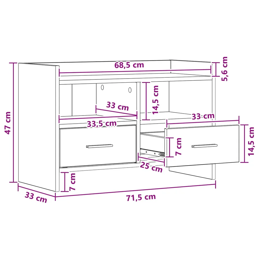 Meuble TV 71,5 x 33 x 47 cm Chêne fumé Bois d'ingénierie - 8