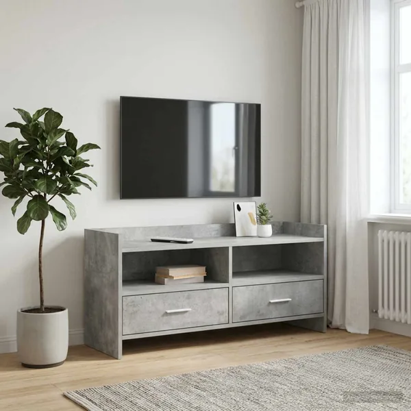 Meuble TV 100 x 33 x 47 cm Gris béton Bois d'ingénierie