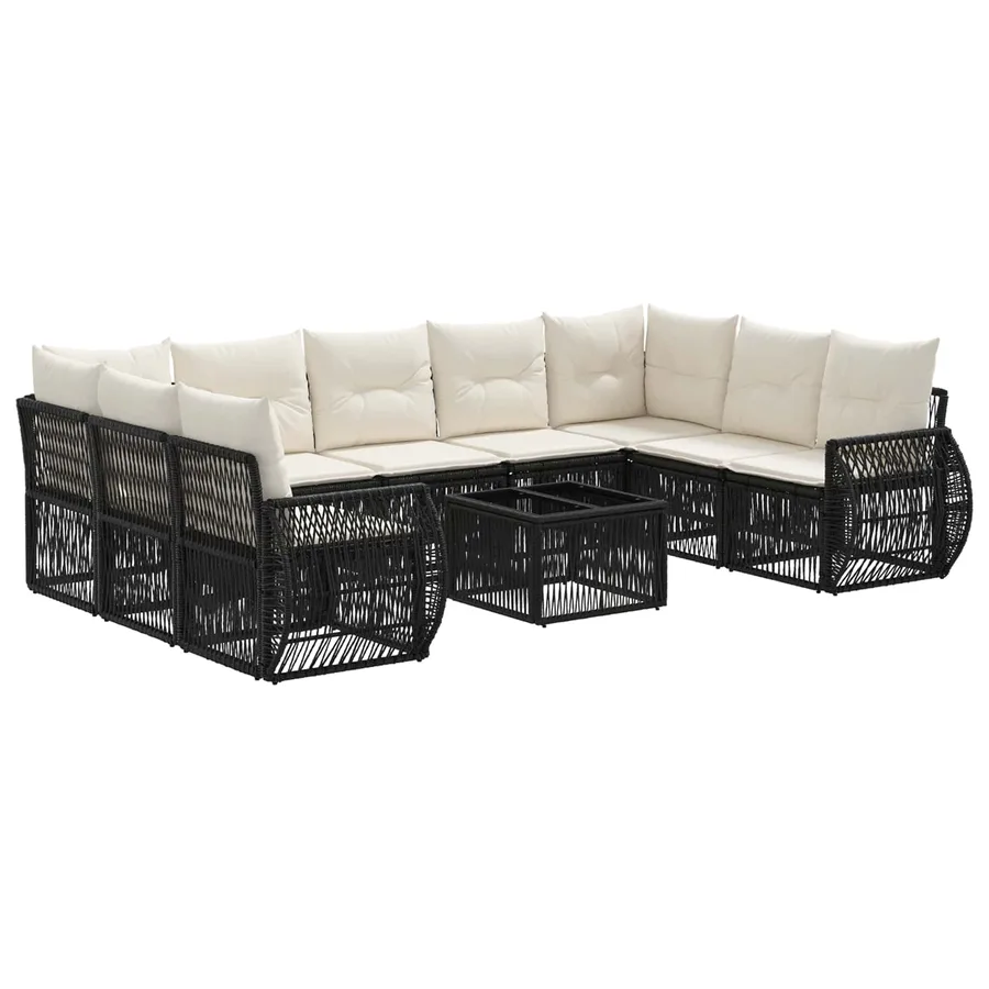 Ensemble de canapé de jardin 10 pcs Noir et blanc crème - 2