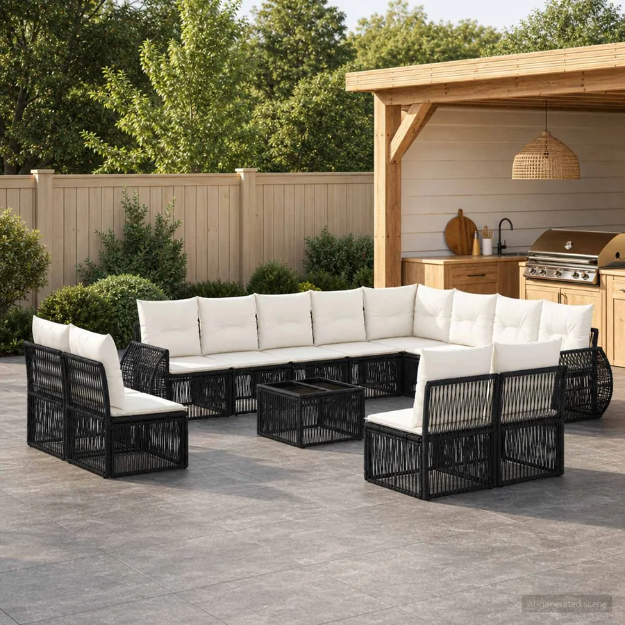 Ensemble de canapé de jardin 13 pcs Noir et blanc crème