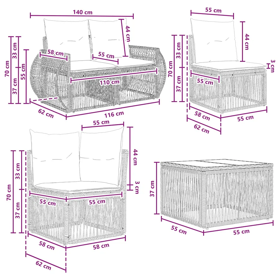Ensemble de canapé de jardin 13 pcs Noir et blanc crème - 11