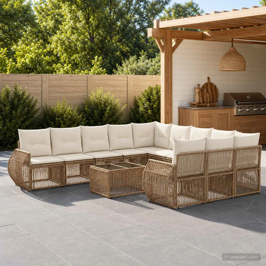 Ensemble de canapé de jardin 12 pcs Beige et blanc crème