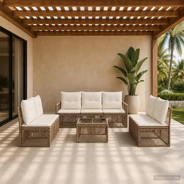 Ensemble de canapé de jardin 8 pcs Beige polyrotin