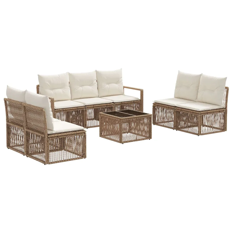 Ensemble de canapé de jardin 8 pcs Beige polyrotin - 2
