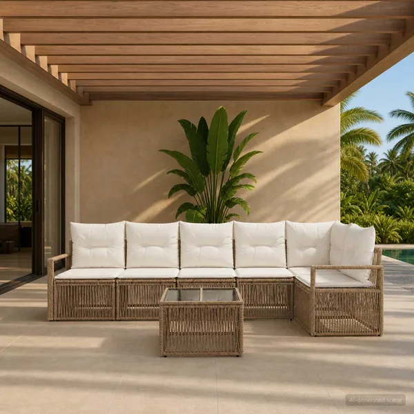 Ensemble de canapé de jardin 7 pcs Beige polyrotin