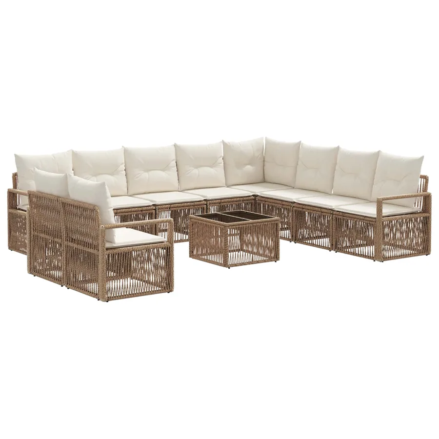 Ensemble de canapé de jardin 11 pcs Beige polyrotin - 2