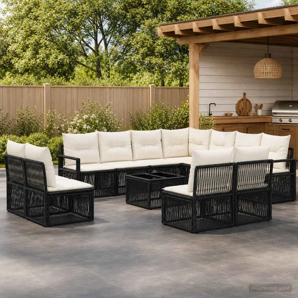 Ensemble de canapé de jardin 12 pcs Noir polyrotin