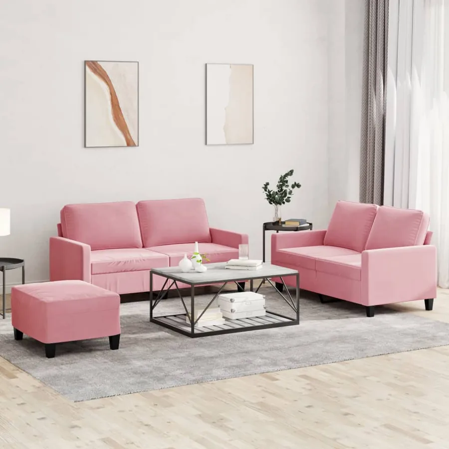 Ensemble de canapés 3 pcs avec coussins Rose Velours