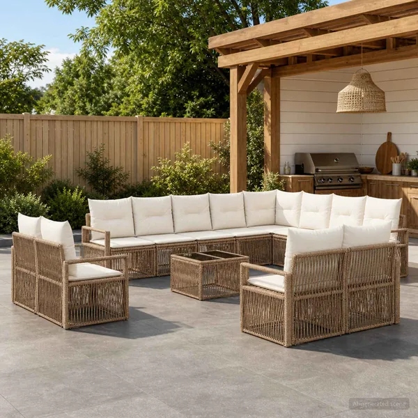 Ensemble de canapé de jardin 13 pcs Beige polyrotin