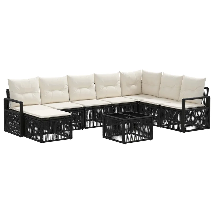 Ensemble de canapé de jardin 9 pcs Noir polyrotin - 2
