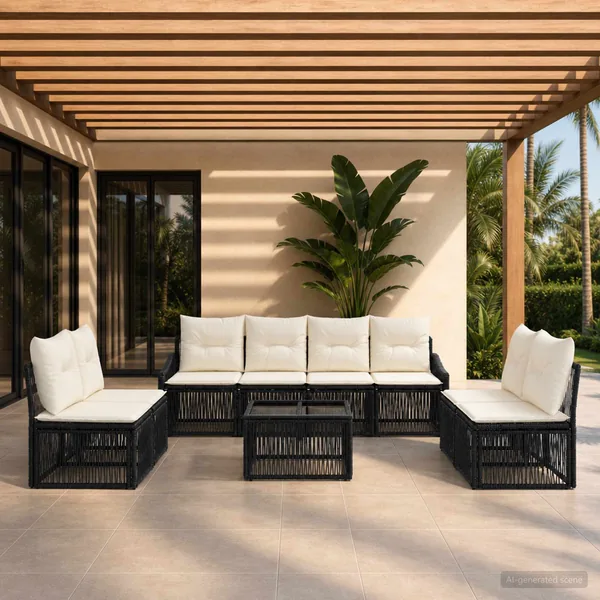 Ensemble de canapé de jardin 9 pcs Noir polyrotin