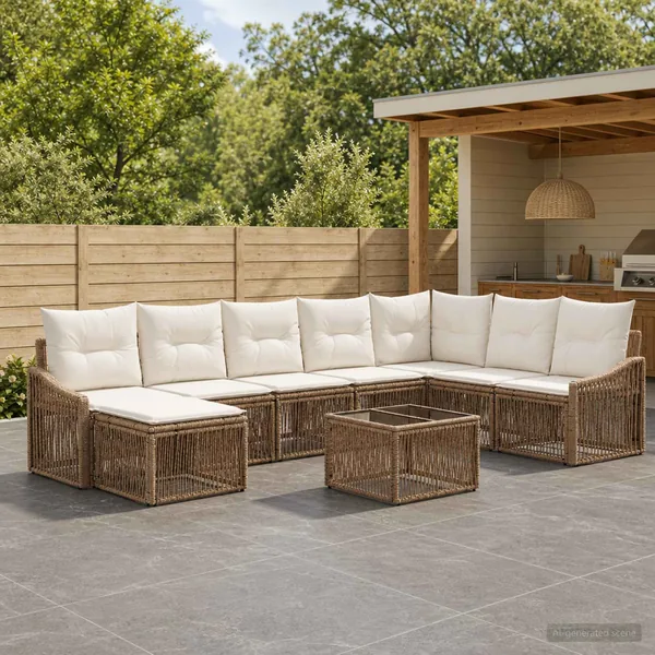 Ensemble de canapé de jardin 9 pcs Beige polyrotin