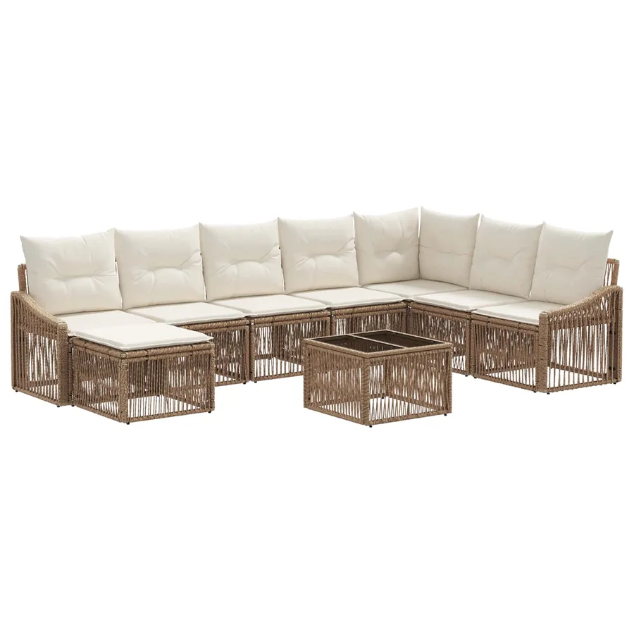 Ensemble de canapé de jardin 9 pcs Beige polyrotin - 2
