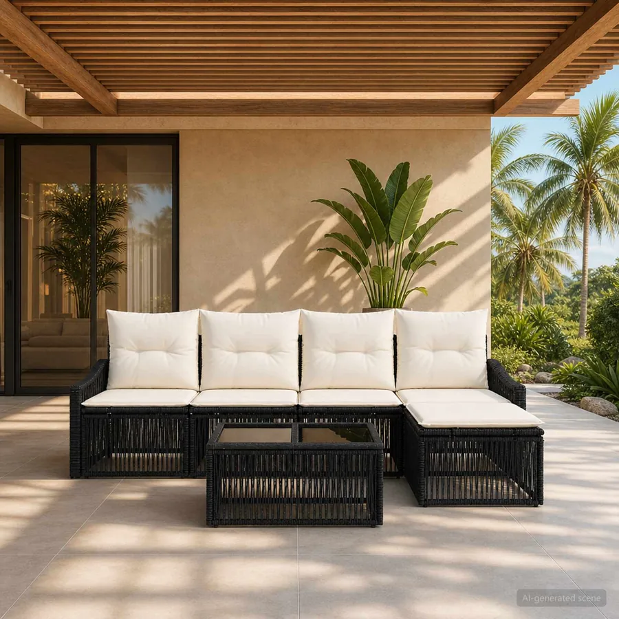Ensemble de canapé de jardin 6 pcs Noir polyrotin