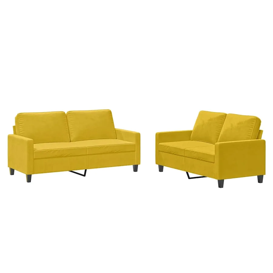 Ensemble de canapés 2 pcs avec coussins Jaune Velours - 2