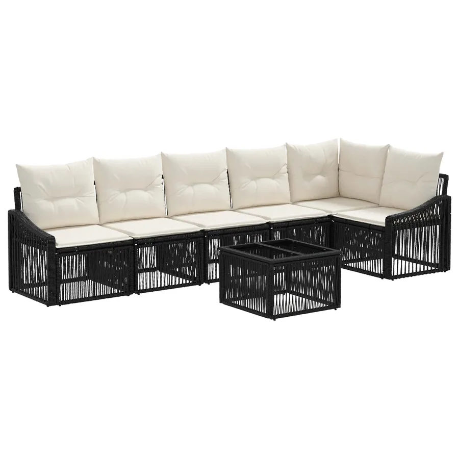 Ensemble de canapé de jardin 7 pcs Noir polyrotin - 2