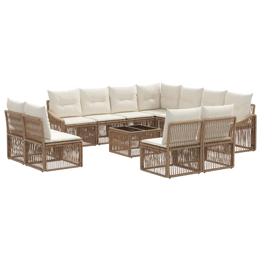 Ensemble de canapé de jardin 12 pcs Beige polyrotin - 2