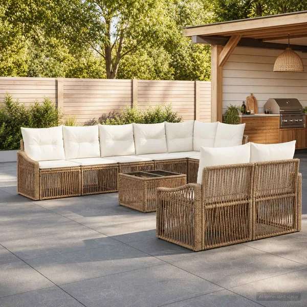 Ensemble de canapé de jardin 9 pcs Beige polyrotin