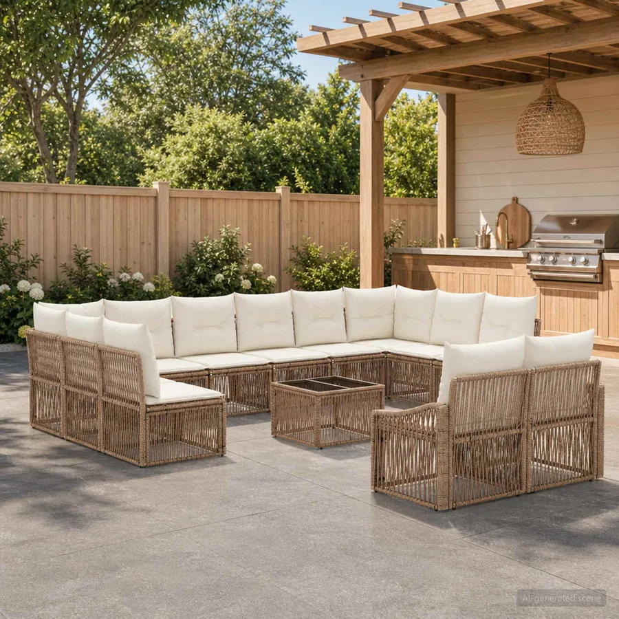 Ensemble de canapé de jardin 13 pcs Beige polyrotin