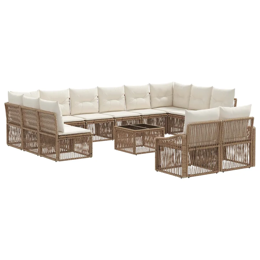 Ensemble de canapé de jardin 13 pcs Beige polyrotin - 2