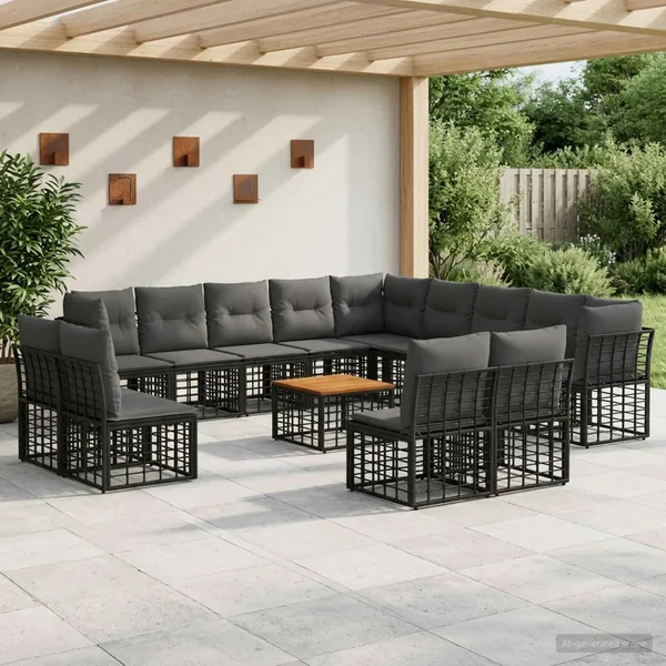 Ensemble de canapés d'extérieur 14 pcs Noir et Gris foncé