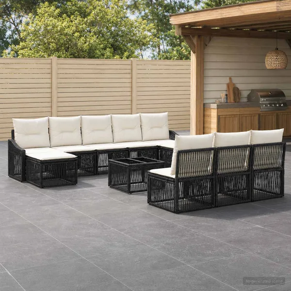 Ensemble de canapé de jardin 11 pcs Noir polyrotin