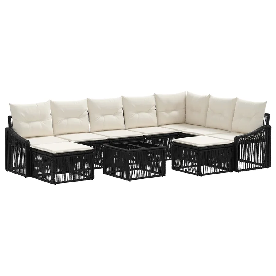 Ensemble de canapé de jardin 10 pcs Noir polyrotin - 2