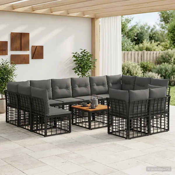 Ensemble de canapés d'extérieur 13 pcs Noir et Gris foncé