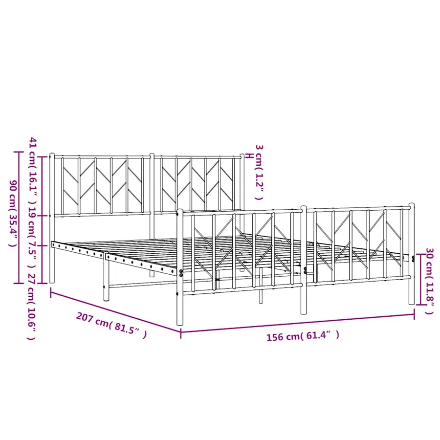 Cadre de lit métal sans matelas avec pied de lit noir 150x200cm - 11