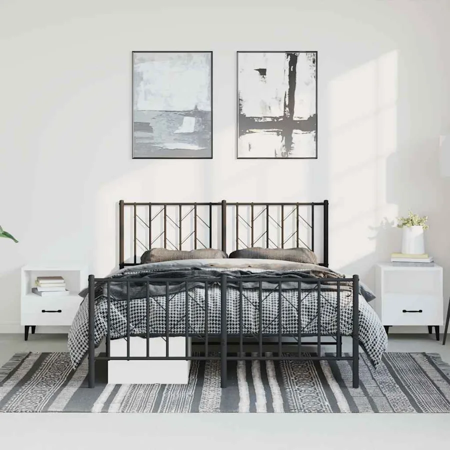 Cadre de lit métal sans matelas avec pied de lit noir 150x200cm - 3